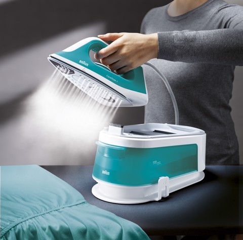 Braun CareStyle 1 - Ferro da stiro con caldaia, Piastra con tecnologia FreeGlide3D, 2400W, 1.5L, Bianco/Turchese (IS1013GR)