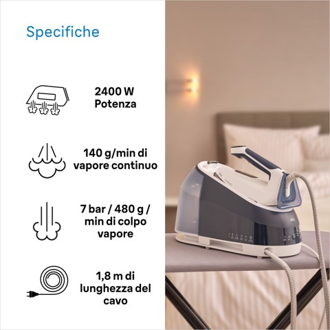 Braun CareStyle 5 - Ferro da stiro con caldaia, Manico ergonomico certificato, 2400W, 2L, Blu (IS5245BL)