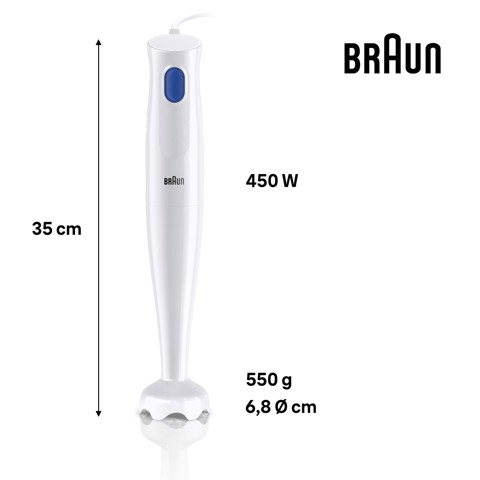 Braun MultiQuick 1 - Minipimer, Frullatore a immersione, 450W, Bianco (MQ10.001PWH)