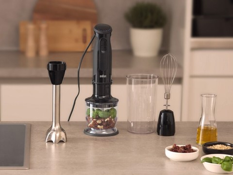 Braun MultiQuick 5 - Minipimer, Frullatore a immersione, con Tritatutto, 1000W, Nero (MQ.50202M)