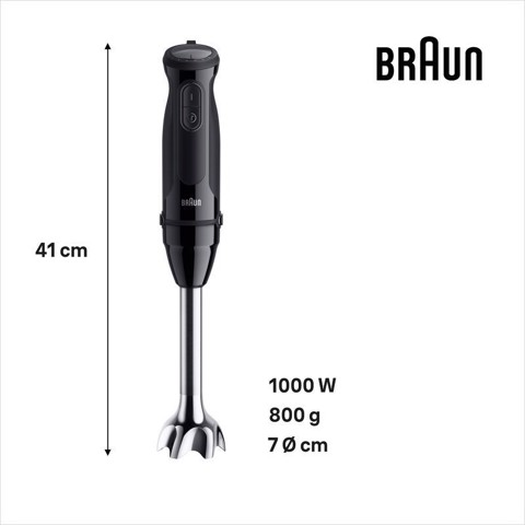Braun MultiQuick 5 - Minipimer, Frullatore a immersione, con Tritatutto, 1000W, Nero (MQ.50202M)