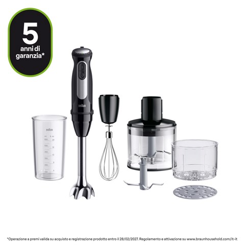 Braun MultiQuick 5 Pro - Minipimer, Frullatore a immersione, con Tritatutto, 1000W, Nero (MQ55254M)