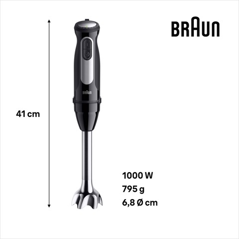Braun MultiQuick 5 Pro - Minipimer, Frullatore a immersione, con Tritatutto, 1000W, Nero (MQ55254M)