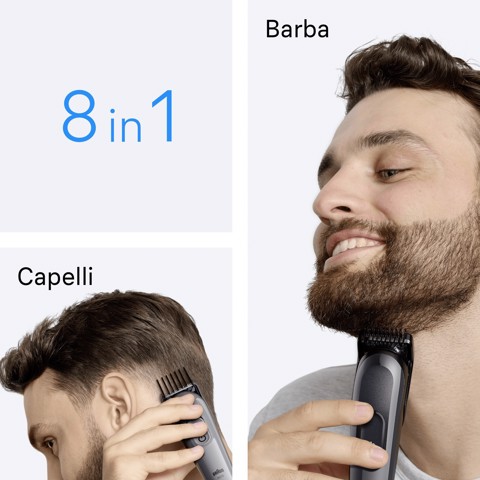 Braun Rifinitore All-In-One Series 3, 8In1, Lama Affilata, 14 Lunghezze, AIO3540, Grigio