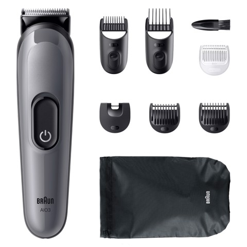 Braun Rifinitore All-In-One Series 3, 8In1, Lama Affilata, 14 Lunghezze, AIO3540, Grigio