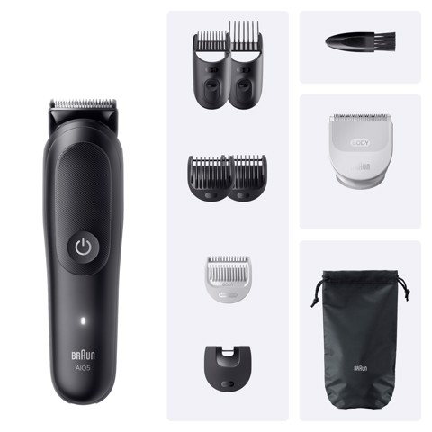 Braun Rifinitore All-in-One Series 5 9in1, Lama Ultra Affilata, Tecnologia SkinGuard, AIO5540, Nero