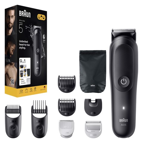 Braun Rifinitore All-in-One Series 5 9in1, Lama Ultra Affilata, Tecnologia SkinGuard, AIO5540, Nero