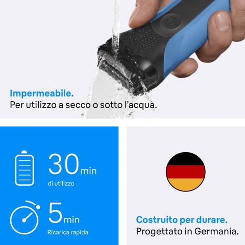 Braun Series 3 Rasoio Elettrico, Wet & Dry, 310BT, Blu