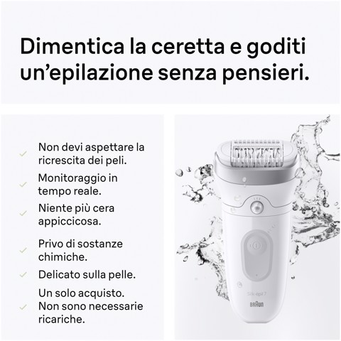 Braun Silk-épil 7 Silk·épil 7, Epilatore Wet & Dry, Pelle Liscia A Lungo, 7-041, Argento