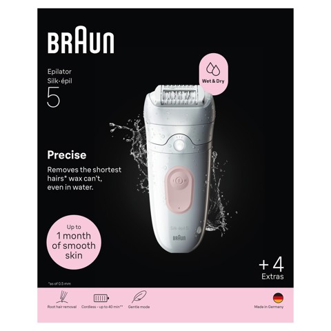 Braun Silk·épil 5, Epilatore Wet & Dry, Rimozione Facile Dei Peli, 5-041, Rosa Flamingo