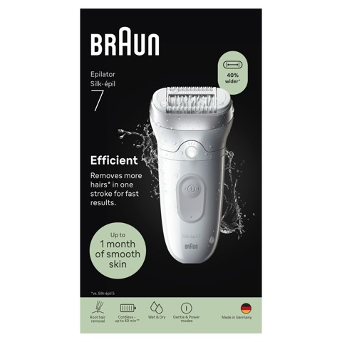 Braun Silk·épil 7, Epilatore Wet & Dry, Pelle Liscia A Lungo, 7-000, Argento