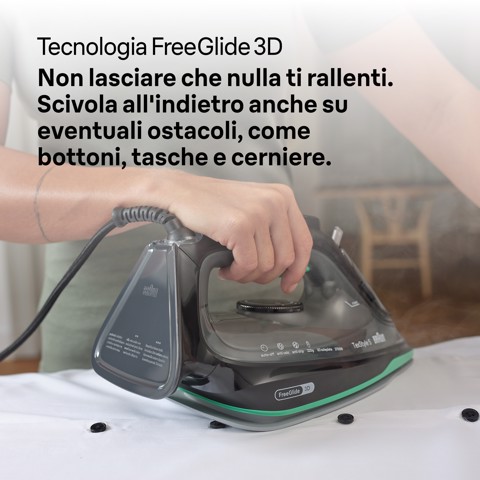 Braun TexStyle 5 - Ferro da stiro a vapore, Manico aperto ergonomico, FreeGlide3D, 2700W, 300ml, Nero/Verde (SI5277GR)