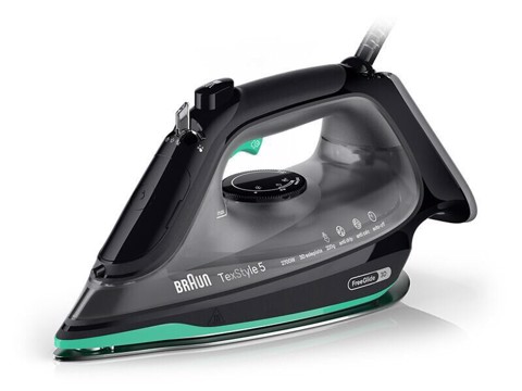 Braun TexStyle 5 - Ferro da stiro a vapore, Manico aperto ergonomico, FreeGlide3D, 2700W, 300ml, Nero/Verde (SI5277GR)