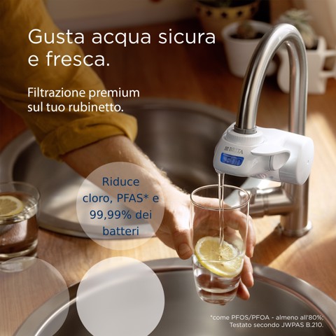 Brita Filtro acqua rubinetto ON TAP V-MF (600L) - Riduce cloro, PFAS, 99,99% di batteri, microparticelle e metalli - per acqua buona e sicura da bere