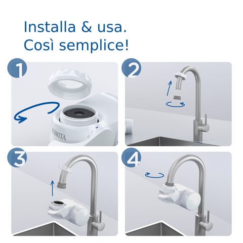 Brita ON TAP V incl. 1 x filtro acqua rubinetto V (4 mesi) - riduce cloro, PFAS, piccole particelle e metalli - indicatore durata filtro manuale