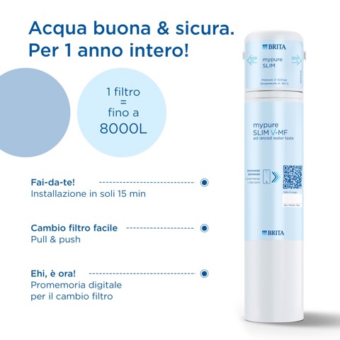 Brita Sistema filtrante mypure SLIM V-MF incl. 1x filtro (8000L) - sistema sottolavello per il tuo rubinetto per acqua buona e priva di batteri al 99,999% - con timer digitale