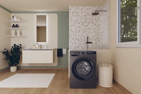 Candy ProWash 500, Lavatrice Slim 8 KG, 10% più efficente della classe A, 1400 giri, Antracite, Inverter, Vapore, Wi-Fi, Smart Wash, BR 48B6G-S