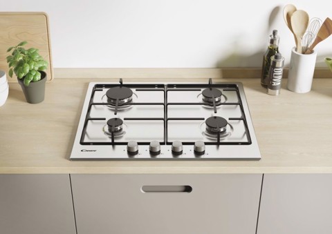 Candy Timeless CEL6PBRX Acciaio inossidabile Da incasso 59 cm Gas 4 Fornello(i)