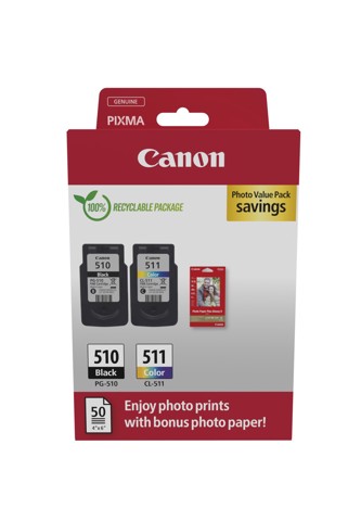 Canon Multipack 2pz cartuccia originale 510+511 (nero+colori) - inclusi 50 fogli carta fotografica 10x15cm