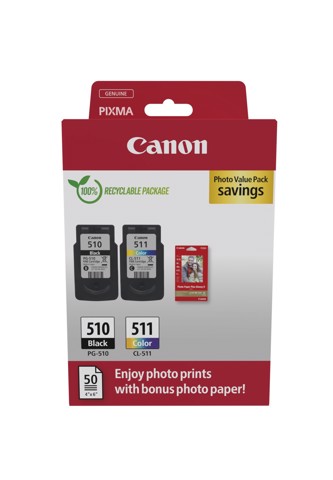 Canon Multipack 2pz cartuccia originale 510+511 (nero+colori) - inclusi 50 fogli carta fotografica 10x15cm