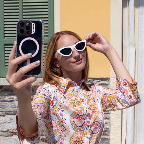 Case & Me CMCOVCAMTMSIP1567PP Cover magsafe trasparente iphone 15pro max, rosa