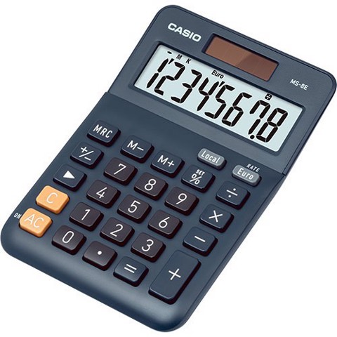 Casio MS-8E calcolatrice da tavolo con funzione di conversione valute (Euro) e tasto correzione ultime cifra, alimentazione combinata