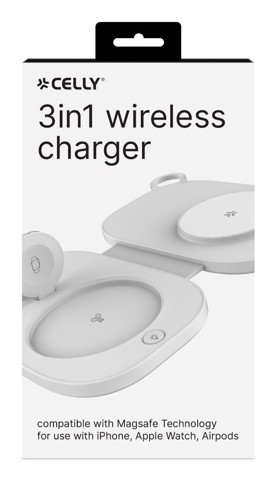 Celly MAGPOCKET3IN1WH Caricabatterie per dispositivi mobili Cuffie, Smartphone, Orologio intelligente Bianco USB Carica wireless Ricarica rapida Interno