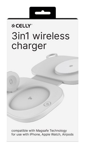 Celly MAGPOCKET3IN1WH Caricabatterie per dispositivi mobili Cuffie, Smartphone, Orologio intelligente Bianco USB Carica wireless Ricarica rapida Interno