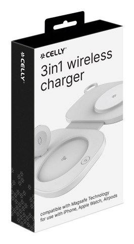 Celly MAGPOCKET3IN1WH Caricabatterie per dispositivi mobili Cuffie, Smartphone, Orologio intelligente Bianco USB Carica wireless Ricarica rapida Interno