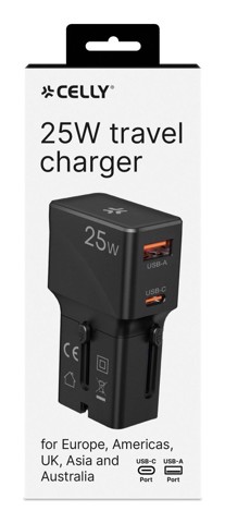 Celly MULTIPLUGSL25W Caricabatterie per dispositivi mobili Cuffie, Smartphone, Tablet Nero AC Ricarica rapida Interno