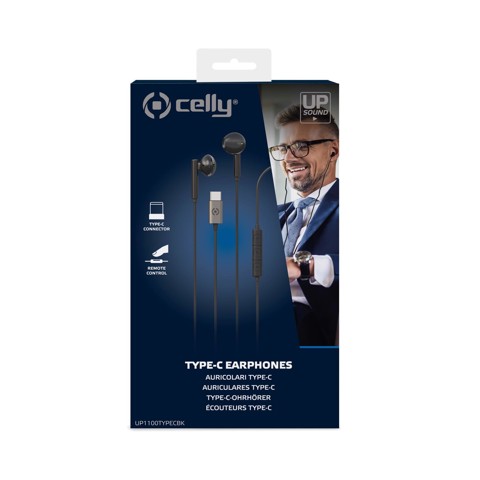 Celly UP1100TYPEC Cuffie Cablato In-ear Musica e Chiamate USB tipo-C Nero