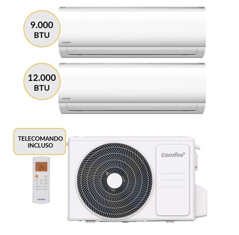 Comfeè Condizionatore DUAL split Inverter 8000btu+12000btu CFCFW09AIU + CFCFW12AIU + 2FB18K Climatizzatore Fisso