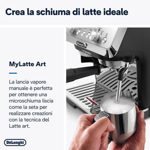 De’Longhi Dedica Arte La Specialista Arte - Macchina per Caffè in chicchi Manuale, Montalatte manuale, 1400W, Metal Black (EC9155.MB)