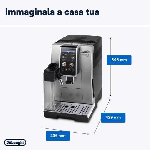 De’Longhi Dinamica Plus - Macchina Automatica per Caffè in Chicchi, 24 bevande one-touch, Argento/Nero (ECAM380.85.SB)
