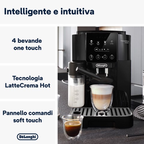 De’Longhi Magnifica Start ECAM220.60.B, Macchina Automatica per Caffè in Chicchi, Cappuccino al tocco di un tasto con la Caraffa Montalatte Automatica, 4 bevande dirette, Pannello Comandi con Icone Retroilluminate, Black