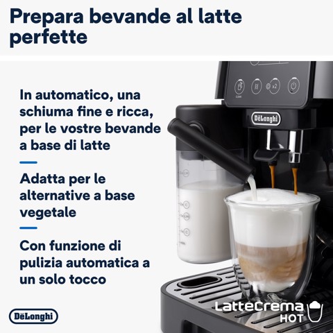 De’Longhi Magnifica Start ECAM220.60.B, Macchina Automatica per Caffè in Chicchi, Cappuccino al tocco di un tasto con la Caraffa Montalatte Automatica, 4 bevande dirette, Pannello Comandi con Icone Retroilluminate, Black
