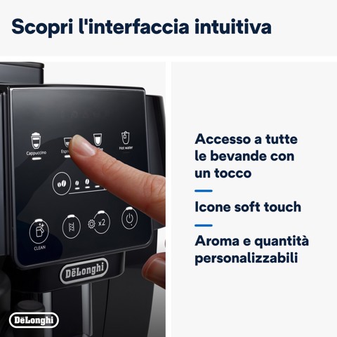 De’Longhi Magnifica Start ECAM220.60.B, Macchina Automatica per Caffè in Chicchi, Cappuccino al tocco di un tasto con la Caraffa Montalatte Automatica, 4 bevande dirette, Pannello Comandi con Icone Retroilluminate, Black