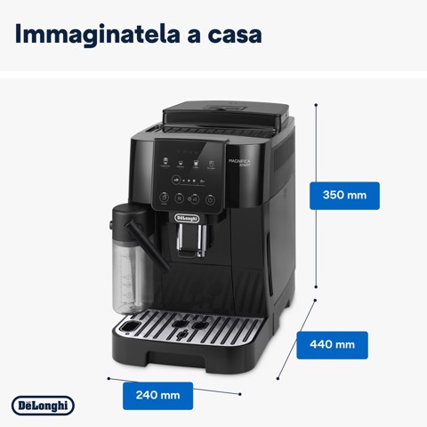 De’Longhi Magnifica Start ECAM220.60.B, Macchina Automatica per Caffè in Chicchi, Cappuccino al tocco di un tasto con la Caraffa Montalatte Automatica, 4 bevande dirette, Pannello Comandi con Icone Retroilluminate, Black