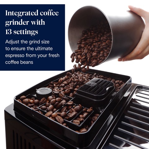 De’Longhi Magnifica Start ECAM220.60.B, Macchina Automatica per Caffè in Chicchi, Cappuccino al tocco di un tasto con la Caraffa Montalatte Automatica, 4 bevande dirette, Pannello Comandi con Icone Retroilluminate, Black
