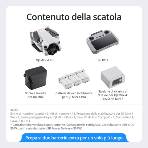 DJI Mini 4 Pro Fly More Combo (RC 2) 4 rotori Quadrirotore 48 MP 3840 x 2160 Pixel 2590 mAh Nero, Bianco