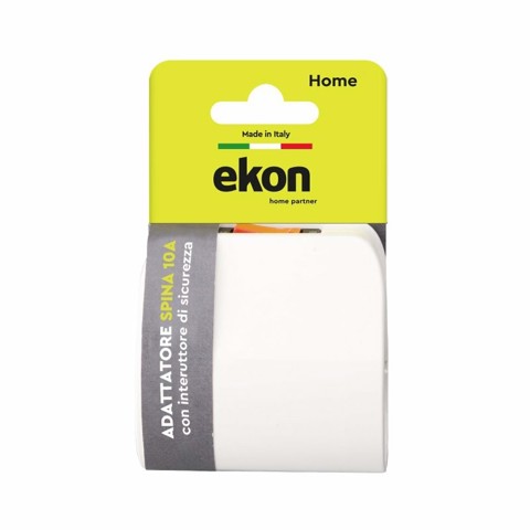 Ekon Adattatore con spina italiana 10A, 2 prese italo-tedesche, interruttore di sovraccarico