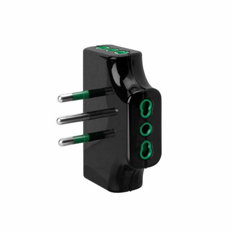 Ekon Adattatore triplo piatto con 3 prese bipasso italiane black