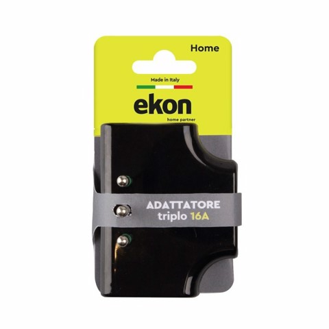 Ekon Adattatore triplo piatto con 3 prese bipasso italiane black