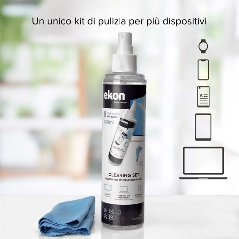 Ekon ECCLEAN250ML kit per la pulizia LCD/LED/Plasma, Telefono cellulare/smartphone Spruzzo e panno asciutto per la pulizia dell'apparecchiatura 250 ml