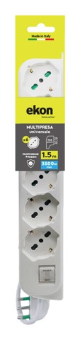 Ekon ECELSTR6BIDESWIT16 prolunghe e multiple 1,5 m 6 presa(e) AC Interno Bianco