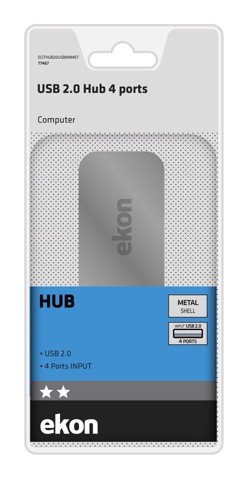 Ekon ECITHUB20USB4INM hub di interfaccia USB 2.0 Argento