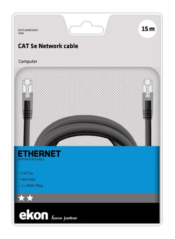 Ekon ECITLAN5E150GY cavo di rete Nero 15 m Cat5e