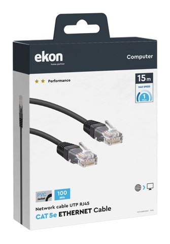 Ekon ECITLAN5E150GY cavo di rete Nero 15 m Cat5e