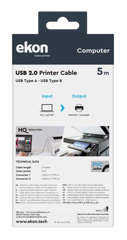 Ekon ECITUSB50ABMMG cavo USB USB 2.0 5 m USB A USB B Nero