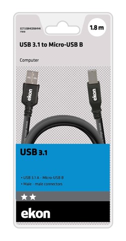Ekon ECITUSBMICB18MMK cavo USB USB 3.2 Gen 1 (3.1 Gen 1) 1,8 m USB A Micro-USB B Nero